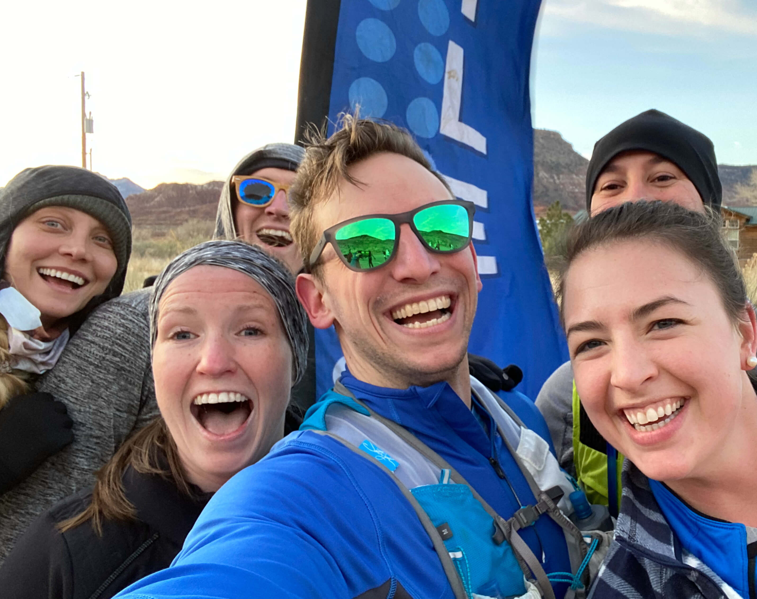 Matt Connolly with wife and friends, selfie at half marathon